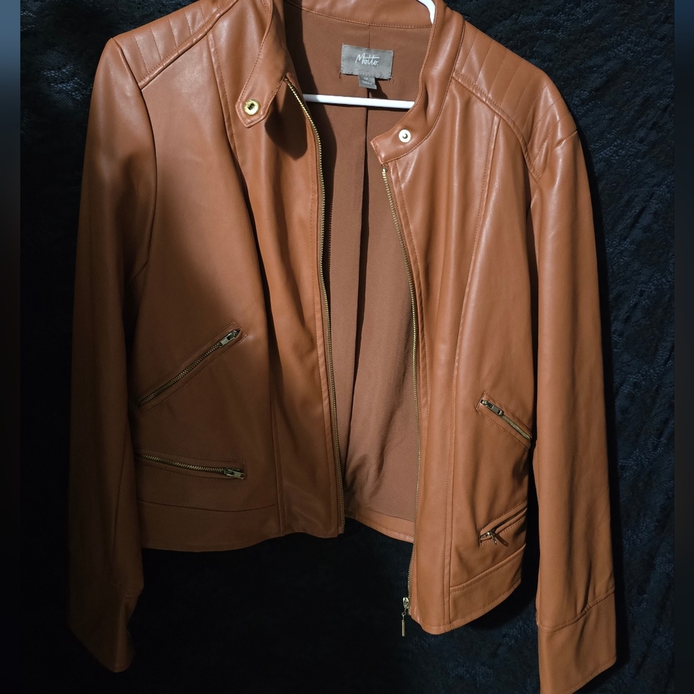 Motto Leather Tan Jacket for Women